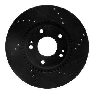 Hyundai Tucson Brake Rotor (1) - Front Left - R1 Concepts - Drilled & Slotted - Black - `03-`13